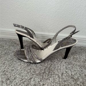 Stuart Weitzman Gray Snakeskin-Print Slingback Sandals